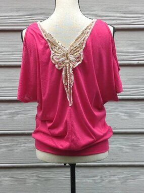 L8TER Slit Shoulder Butterfly Back Short Sleeve Top Size Medium